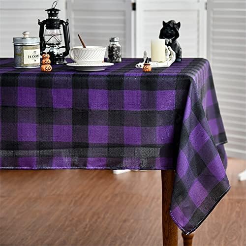 Toca de mesa xadrez em aquarela horaldaily Buffalo 60x60 polegadas, capa de mesa lavável diária de Halloween regular para o jantar de piquenique para piqueniques roxo/preto