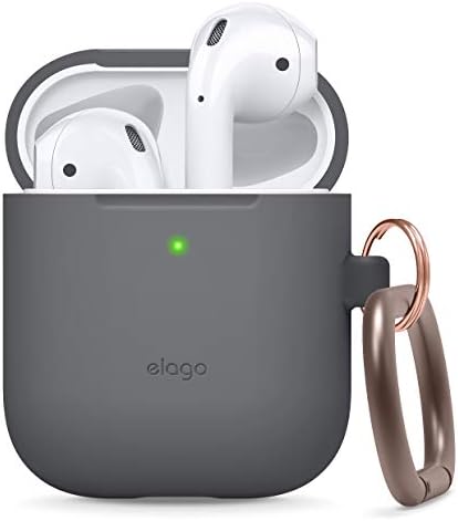 Caso de silicone Elago com chaveiro compatível com a Apple AirPods Caso 1 e 2, LED frontal visível, suporta carregamento sem fio, silicone