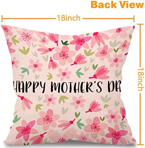Capas de travesseiro do dia das mães 18x18 polegadas Conjunto de 4 primavera de folhas de flores Coração Decorativo Capa de travesseiro do dia da mãe Presente para mamãe Fazenda Caso de almofada de linho
