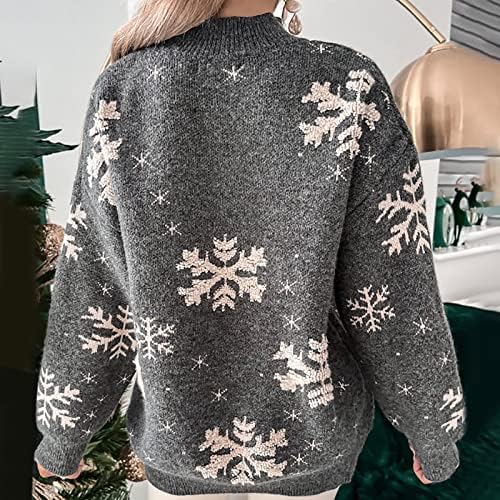 Mulheres Christmas Snowflake Sweater Outono Mock mock pescoço de malha de malha de manga comprida Tops de pulôver casual 2022