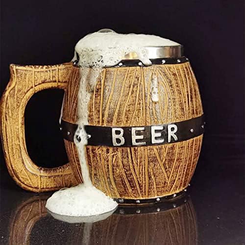 Caneca de cerveja vintage viking, 18 oz de caneca de cerveja de madeira grande ， caneca de cerveja de carvalho ， caneca de cerveja de escultura em madeira de madeira ecológica, copo de cerveja para homens e mulheres, presente de copo de cerveja