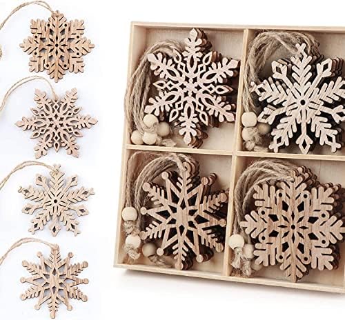 8 PCs inacabados de areia de floco de neve de madeira inacabada - 4 estilos de enfeites de floco de neve em massa com barbante, tags de decorações de árvores de Natal