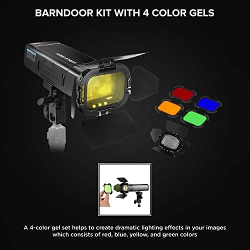 Flashpoint EVOLV 200 R2 TTL Pocket Flash w/kit de Barndoor - Luz estroboscópica da câmera 200WS, 1/8000HSS, 500 flashes de potência completos, 0,01-1.8s Reciclagem com bateria de 2900mAh, lâmpada nua/Speedlite Head Monolight