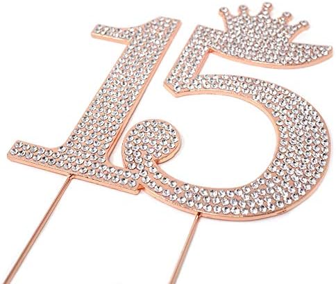 Número 15 Quinceanera Rhinestone Princess Crown Monogram Bolo Topper - Festa doce de 15º aniversário