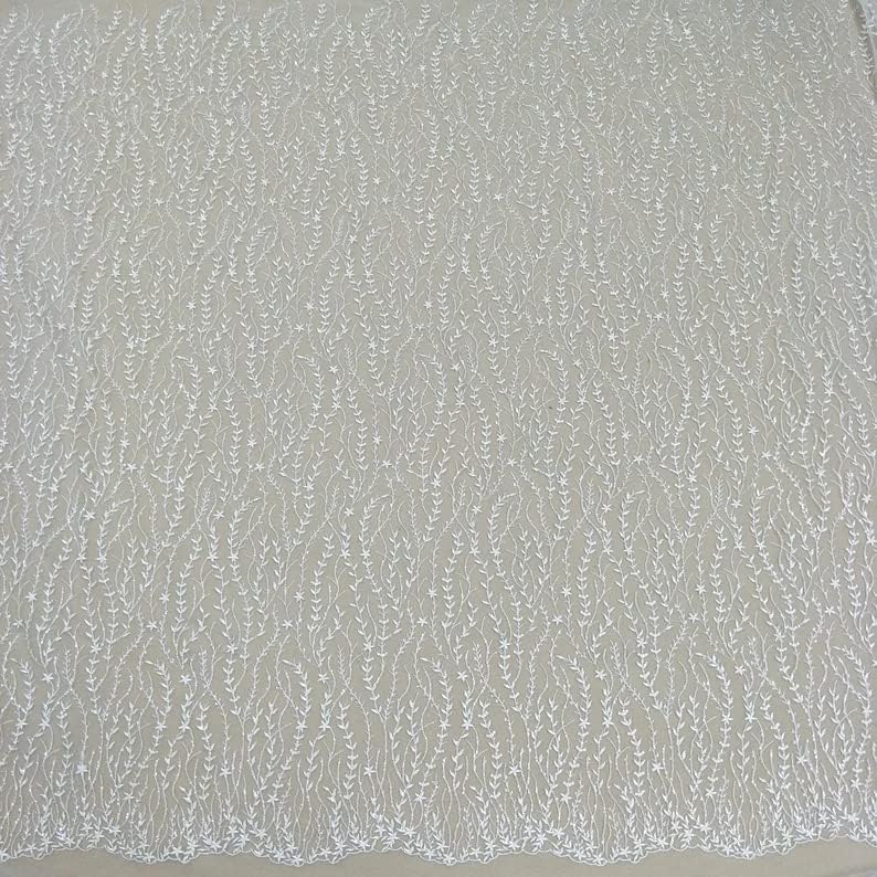 51 Wide Ivory White Tulle Mesh Flower Wedding Lace Fabric Fabrics Luxo Bordado de Luxo Tecidos para Vestidos de Noiva