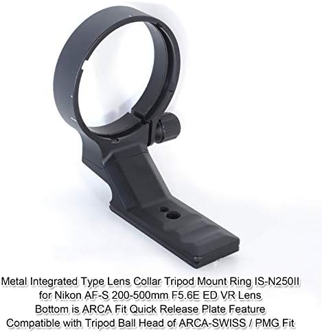Anel de montagem do tripé da lente Ishoot para Nikon AF-S Nikkor 200-500mm f/5.6e Ed VR, CNC Mazhined Lens Collar Suporte de suporte