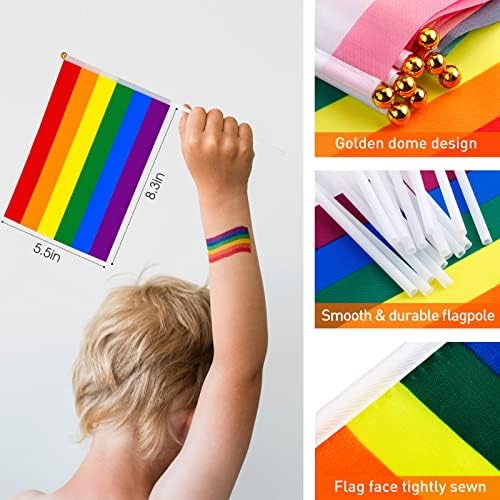 90 pacote bandeiras do arco -íris e 450 PCs Adesivos Pride Mini LGBTQ Flag Gay Pride adesivos pequenos manuseio de mão Bandeiras