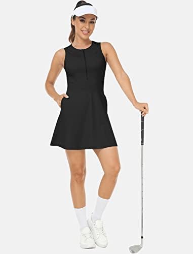 Vestidos de tênis mofiz para mulheres sem mangas vestidos de golfe com shorts embutidos e 4 bolsos vestido de treino atlético