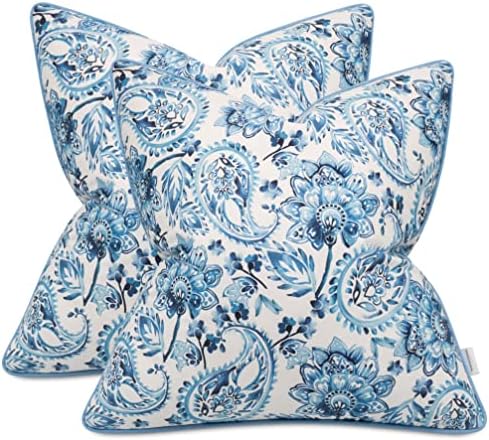 Manojavaya Conjunto de 2 PCs Impressa a capa de travesseiro de sotaque quadrado azul de azul - sofá, cadeira, sofá, quarto, sala