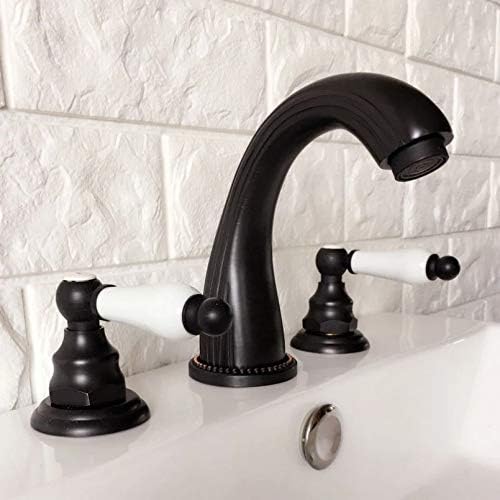 Óleo preto esfregado de latão de bronze dupla maçaneta de banheiro Basinador de batedeira Taps de deck 3 orifícios Torneira de