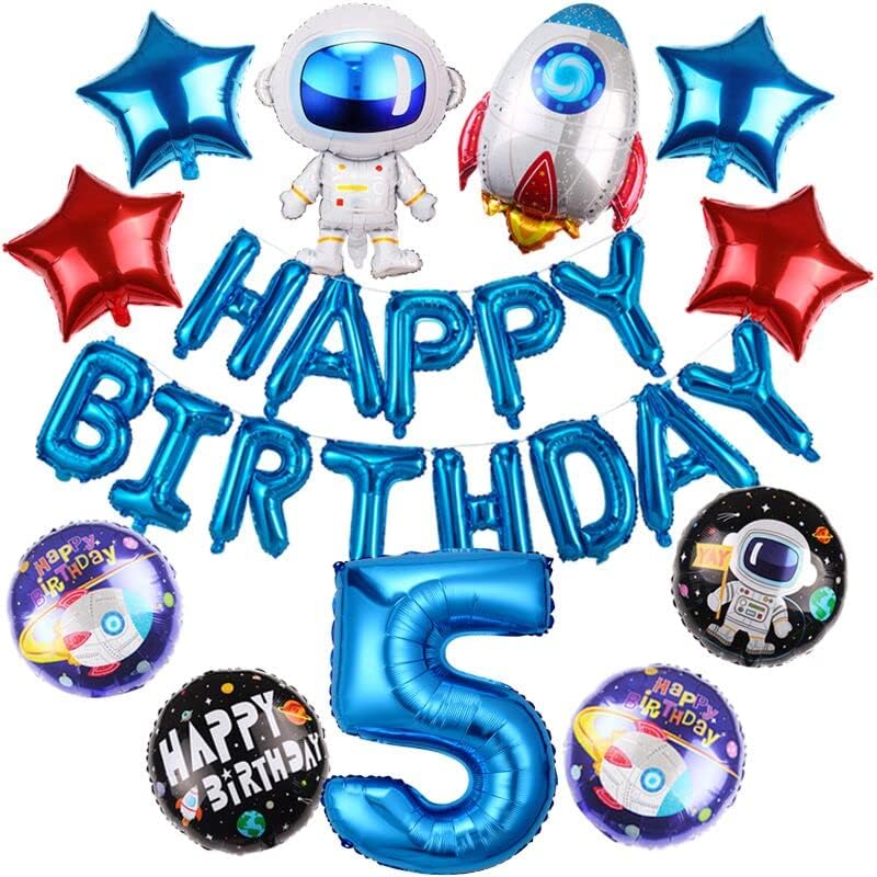 Balão de feliz aniversário do 5º Espaço, 24pcs Primeira viagem pelo balão de aniversário do sol, balão de galáxia
