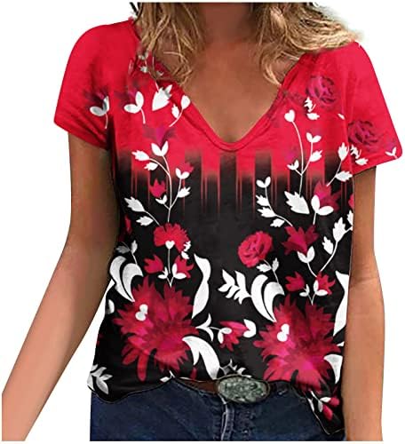 2023 Roupas Trendy y2k v pescoço algodão floral blusa gráfica camise