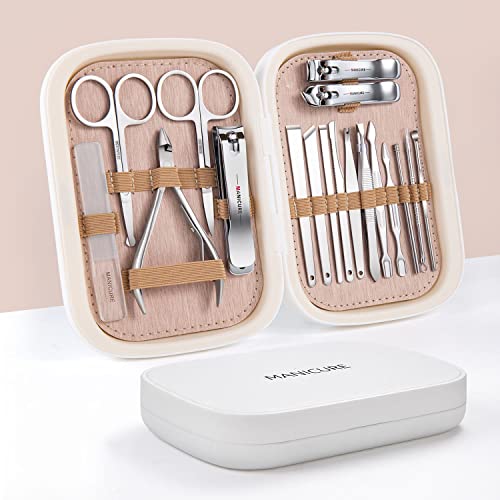Manicure Conjunto com estojo de unhas kit de pedicure kit -18 peças kit de manicure em aço inoxidável, kits profissionais de limpeza, ferramentas de tesoura de cuidados com as unhas