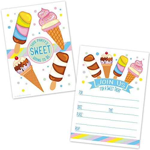Convites de festas de aniversário de casquinha de sorvete - Invites sociais de sorvete de verão para crianças -