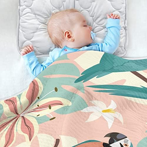 Folhas tropicais de papagaio de papel de abafamento cobertor de algodão para bebês, recebendo cobertor, cobertor leve e macio para berço, carrinho, cobertores de berçário, 30x40 em