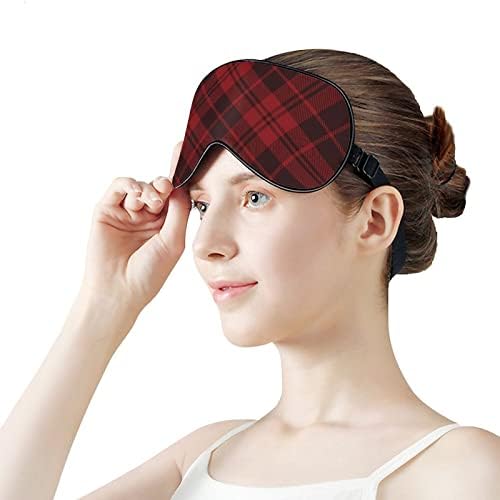 Tartan Red e Dark Pattern Sleep Mask Soft Blindfold Máscara de olho portátil com cinta ajustável para homens mulheres