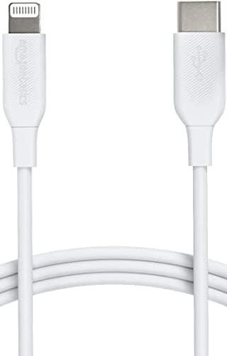 Basics USB-C para Lightning Cable Work, carregador certificado MFI para Apple iPhone 14 13 12 11 X XS Pro, Pro Max, Plus, iPad, branco, 6 pés