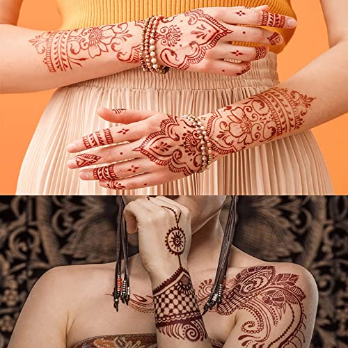 24 lençóis kit de estêncil de tatuagem de hena 270+pcs, henna estêncils reutilizáveis ​​de tatuagem de aerógrafo indiano reutilizável para tatuagem para pintura corporal de rosto diy