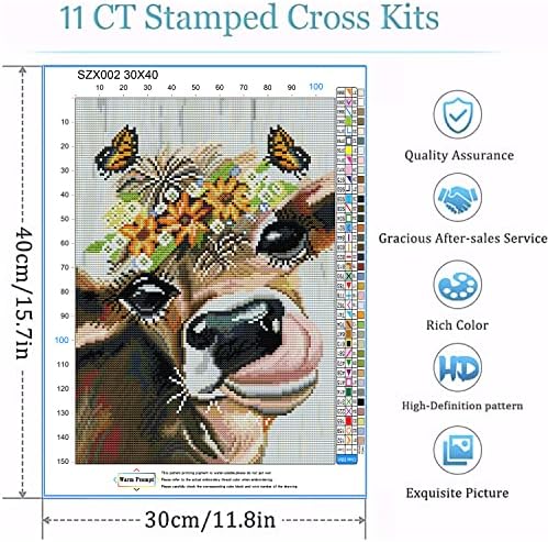 Kits de ponto cruz de vaca highland para adultos - kits de crossstitching estampados pré -imprimidos 11 kit de ponto cruz de contagem para iniciantes, 11ct Prestamed Easy Pattern Kits Kits de kits para decoração 11.8x15.7inch