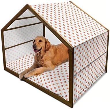Ambesonne Love Wooden Dog House, guindastes de origami com coração na silhueta Fundamento de galhos nus, canil portátil de cão portátil interno e externo com travesseiro e capa, 2x-grande, magenta rosa cinza pálido