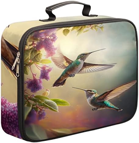 Purple Flowers Birds Organizer Bag Bag Multi -camadas Bolsa, Organizador de documentos seguros do escritório em casa com alça, suporte portátil de caixa de armazenamento para passaporte de cartão de certificado