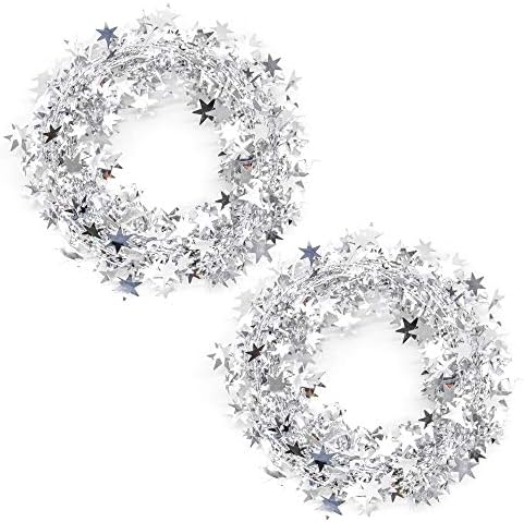 Auear, 2 roll sparkly prate star tinsel guirlandas com arame para a árvore de natal casa de casamento festive festive ornament decoração 25 pés x 2