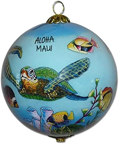 Tartarugas marinhas havaianas pintadas à mão colecionável e peixe tropical Ornamento de Natal HF/H