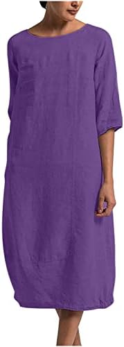 Vestidos de linho de algodão feminino de bingyelh vestido de camisa de tamanho grande verão roll-up manga folgggia baggy boho maxi vestido kaftan