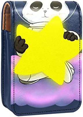 Mini maquiagem de Oryuekan com espelho, bolsa de embreagem Leatherette Lipstick Case, Cartoon Animal Panda Space Star