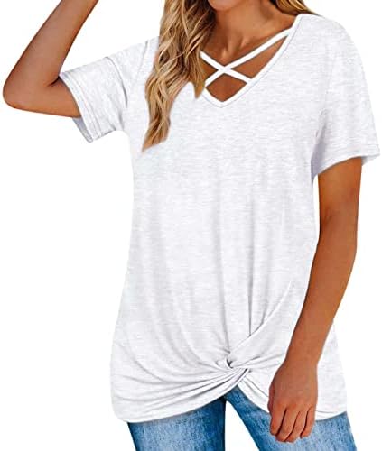 Tripulação de algodão de manga curta De profundidade V Camiseta básica de blusa de brunch para feminino camiseta de outono de verão iw iw