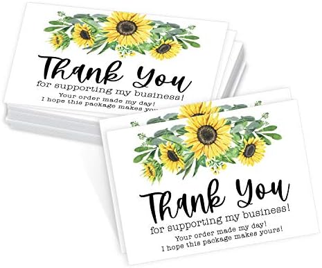 25 Cartões de agradecimento de girassol para pequenas empresas, agradecemos que você apoiasse meus cartões de anotação de apreciação de clientes, mini obrigado, você fez meu dia amarelo em ordem floral inserções, 3,5x5 polegadas