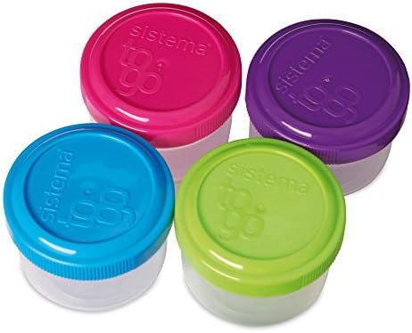 Sistema To Go Collection 1.18 oz. Recipientes de molho para salada, rosa/verde/azul/roxo, 4 pacote e para coleção Breakfast