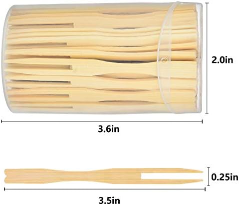 Forks de bambu Forks 3,5 polegadas Mini-alimentos descartáveis ​​Picks Double Pong Fruit Fruks Forks Blunt-End Fork para aperitivo,