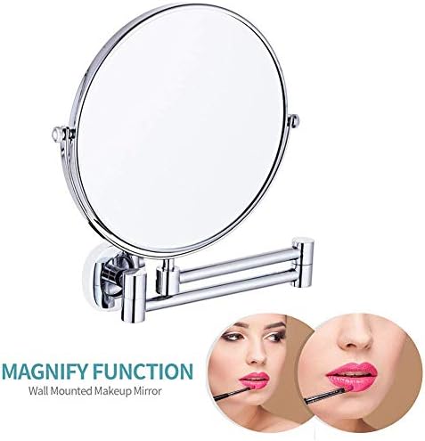 Espelho de maquiagem montado em parede de 8 polegadas, espelho de vaidade de banheiro de dois lados premium com ampliação, giro de 360 ​​graus, braço extensível, sem luz, vaidade do banheiro, forma redonda (cor: prata, tamanho:
