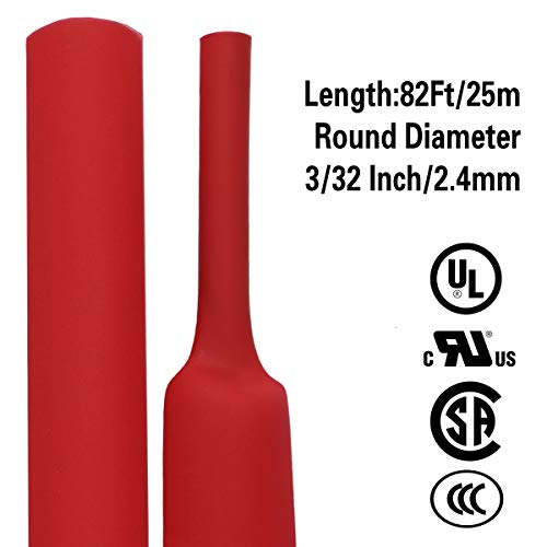 3/32 polegadas 82 pés XHF 3: 1 Impermeável térmica vermelha de tubulação de tubo de tubulação marinha