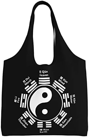 Tai Chi Yin Yang Canvas ombro sacolas bolsas de compras reutilizáveis ​​para mulheres ou homens diários