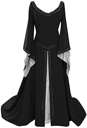 Vestido medieval renascentista para mulheres Vintage Halloween Maxi Vestidos Retro Irish Costume Bat Sleeve Sleeve