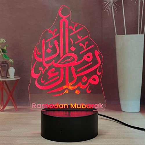 Laysinly Ramadan 3D LED Night Light, Lâmpada de cabeceira 3D USB para quarto, 16 cores Alterar lâmpada de mesa Controle remoto 3d Lâmpada noturna Eid Mubarak Ramadan Decoração