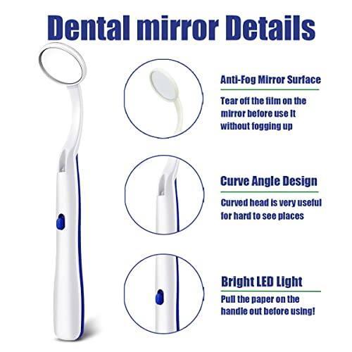 2 PCS espelho dental com ferramenta de luz LED de dentes iluminados espelho de inspeção anti nevo