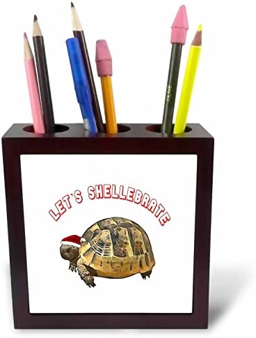 3drose permite Shellebrate Christmas Baby Tortoise usando chapéu de Papai Noel - Penas de caneta de ladrilhos