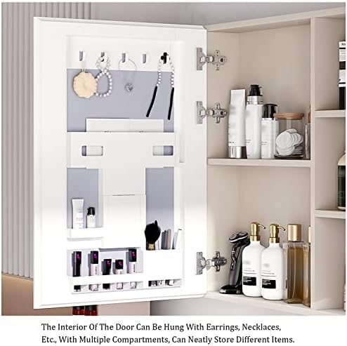 Armário de remédios para banheiro com espelho, armário de espelho montado na parede com prateleiras de armazenamento, organizador