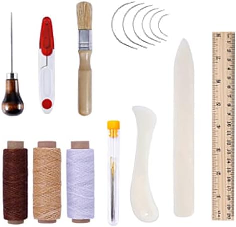 Kit de ferramentas de artesanato profissional de couro profissional Gretd Frea de cera à mão, agulha curva, tesoura, acessórios para artesanato de couro