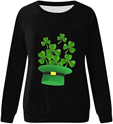 Camisa de bolso FAMOORE Tops confortáveis ​​para feminino St Patricks Impressão o Pescoço Soleiro Roul Round Neck Lã Pullover forrado