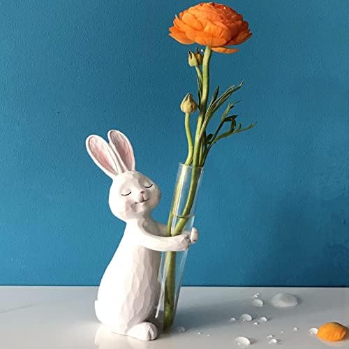 Vaso de flor de figura de coelho de resina sukimoly, estátua de estatueta pintada à mão esculpida, casa de decoração de casa interior de casa aquecedor de aniversario Figuras de amizade -