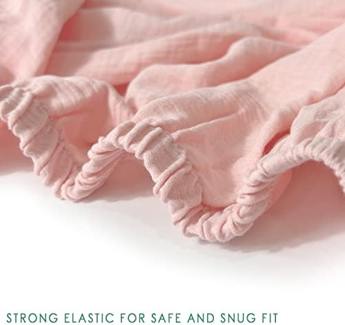 Folha de berço de musselina ultra macia para menina e menino, lençóis de berço de algodão orgânico respirável instalado para 30''x16 '' Bassinet padrão, rosa