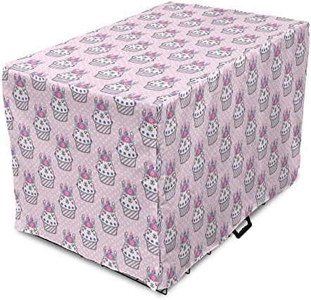 Capa de caixa de cachorro llama lunarável, estampa romântica de cupcakes com rostos de animais em detalhes florais de bolinhas,