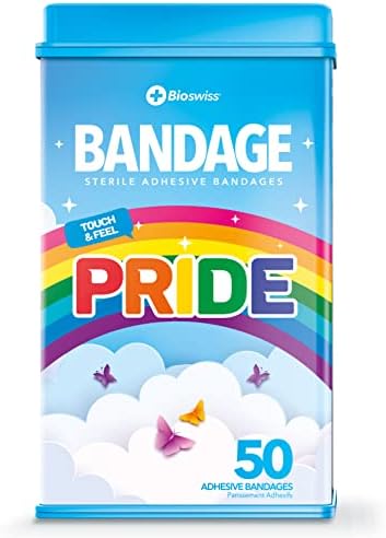 Boswiss Bandrages, LGBTQ Pride Rainbow em forma de bandagem auto -adesiva, atendimento estéril de feridas estéril livre de látex, suprimentos divertidos de primeiros socorros para crianças, 50 contagem