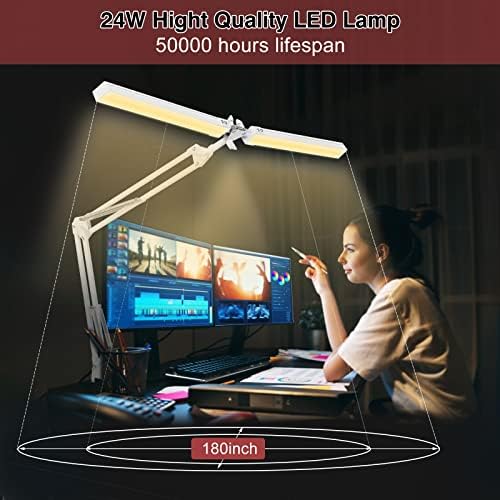 Lâmpadas de mesa LED de 2 em 1 e 1 com braçadeira, lâmpadas de mesa de braço de cabeça dupla para escritório em casa, 24W 160pcs