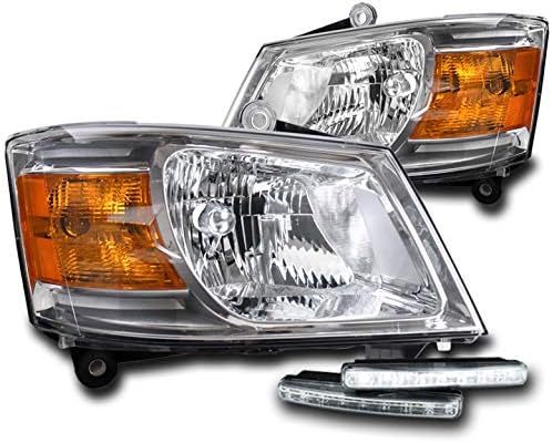 Faróis de substituição ZMAutoParts Crome com luzes DRL de 6 LED White para 2008-2010 Dodge Grand Caravan