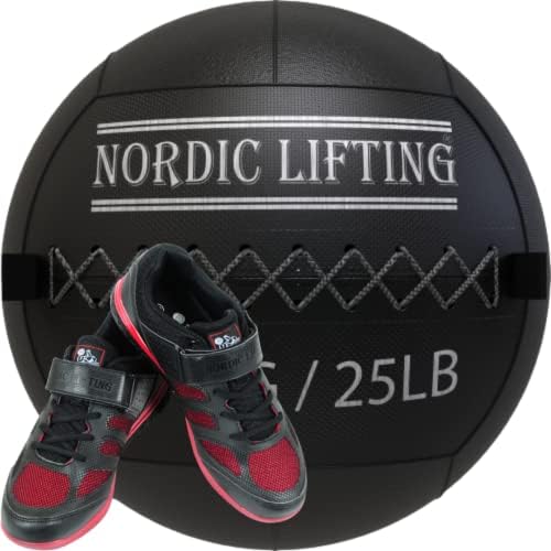 Bola de parede de elevação nórdica 25 lb pacote com sapatos Venja Tamanho 7 - Black Red